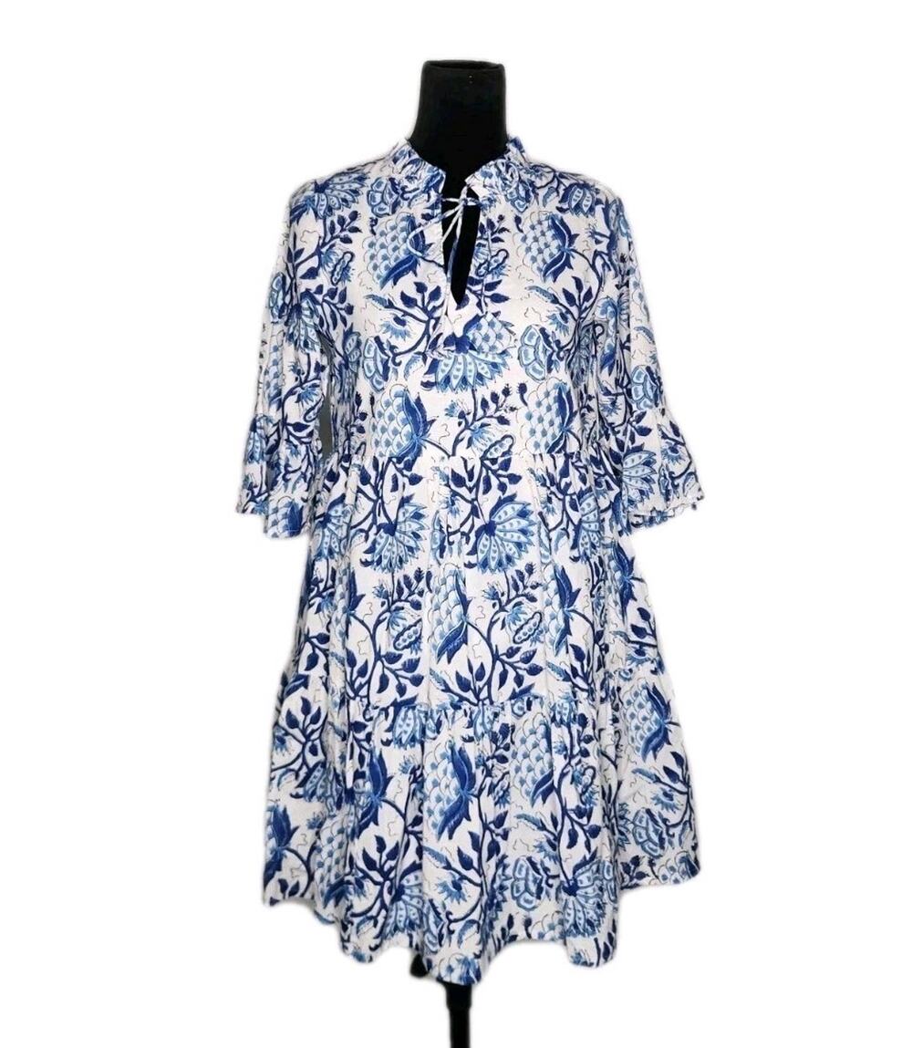 SoLe By Mare Sole Amore Blue Floral Cotton Mini Dress Size S Resortwear Boho